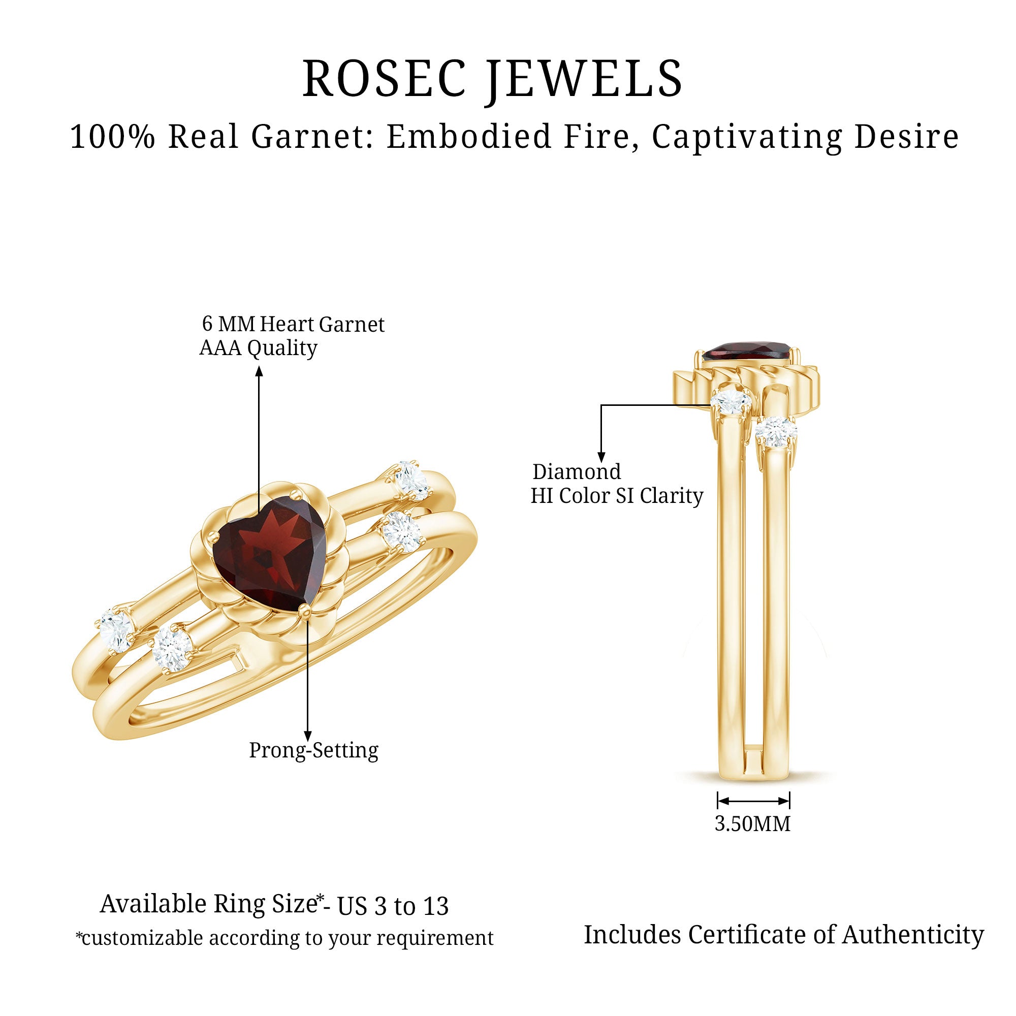 Rosec Jewels-Natural Heart Shaped Garnet Diamond Double Band Engagement Ring