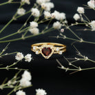 Natural Heart Shaped Garnet Diamond Double Band Engagement Ring AAA - Rosec Jewels