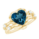 3/4 CT Heart Shape London Blue Topaz Double Band Ring with Diamond AAA - Rosec Jewels