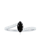 4X8mm Marquise Cut Black Onyx Promise Ring with Diamond Bypass Shank AAA - Rosec Jewels
