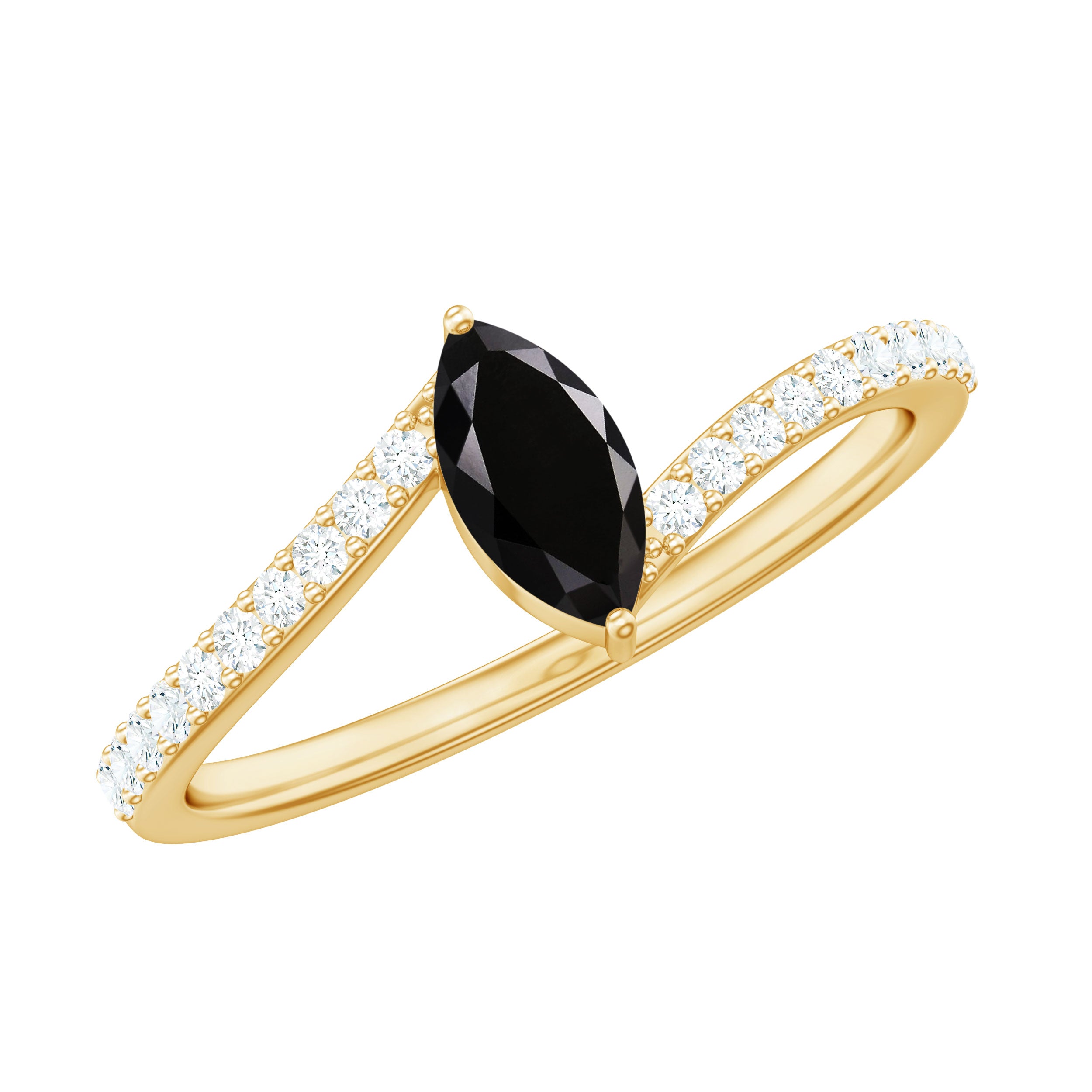 Rosec Jewels-Real Marquise Black Spinel Promise Ring with Diamond Bypass Shank