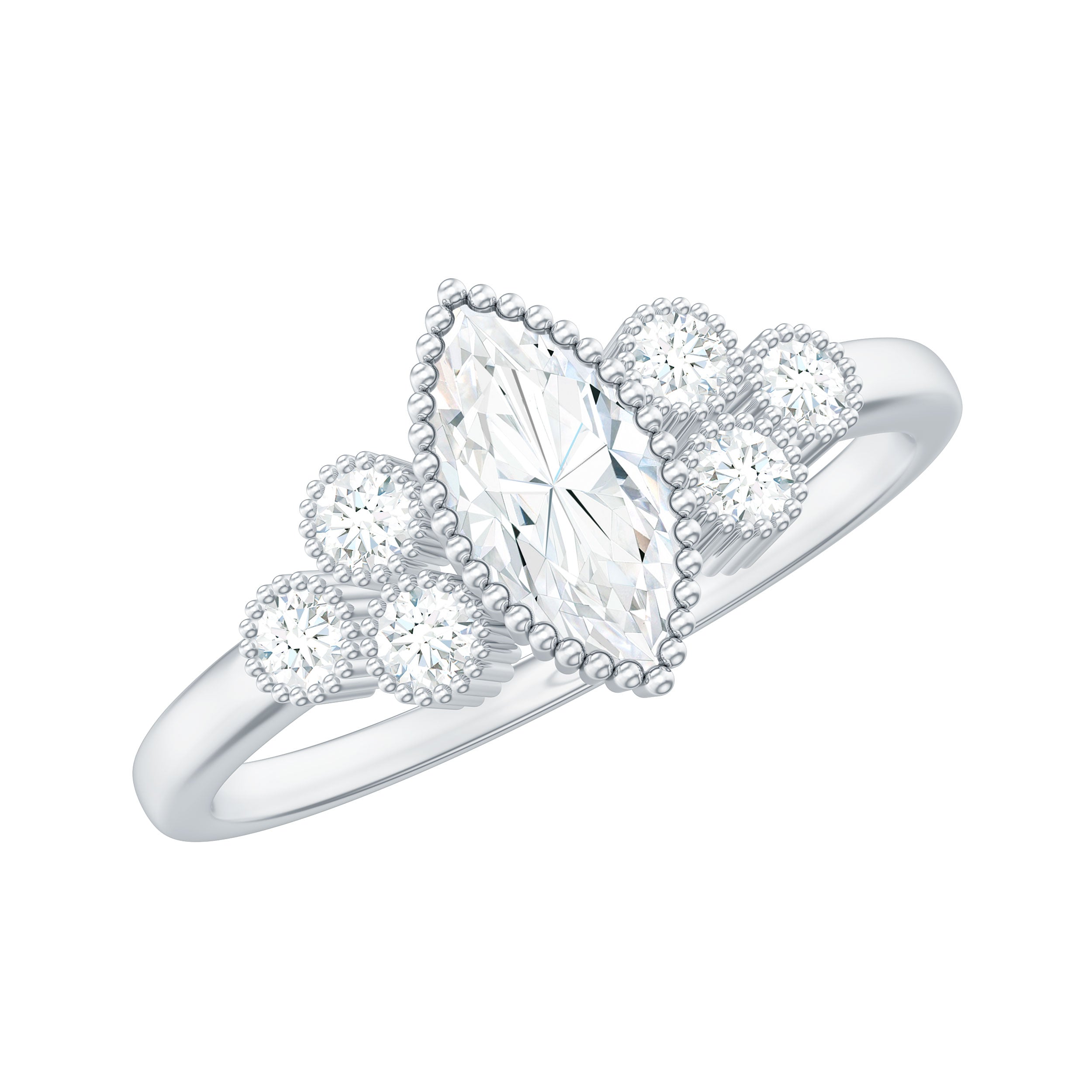 Rosec Jewels-Marquise Moissanite Engagement Ring with Trios