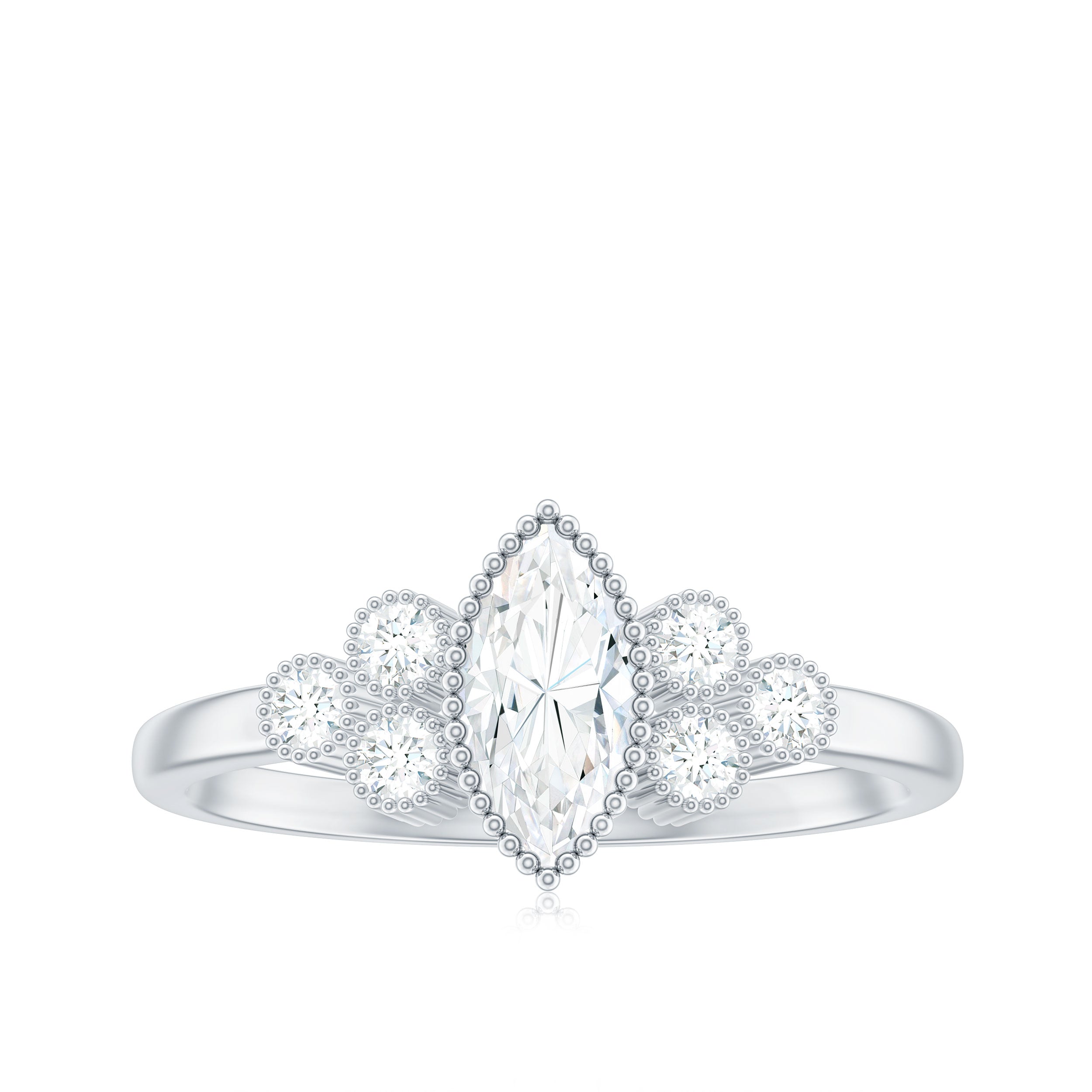 Rosec Jewels-Marquise Moissanite Engagement Ring with Trios