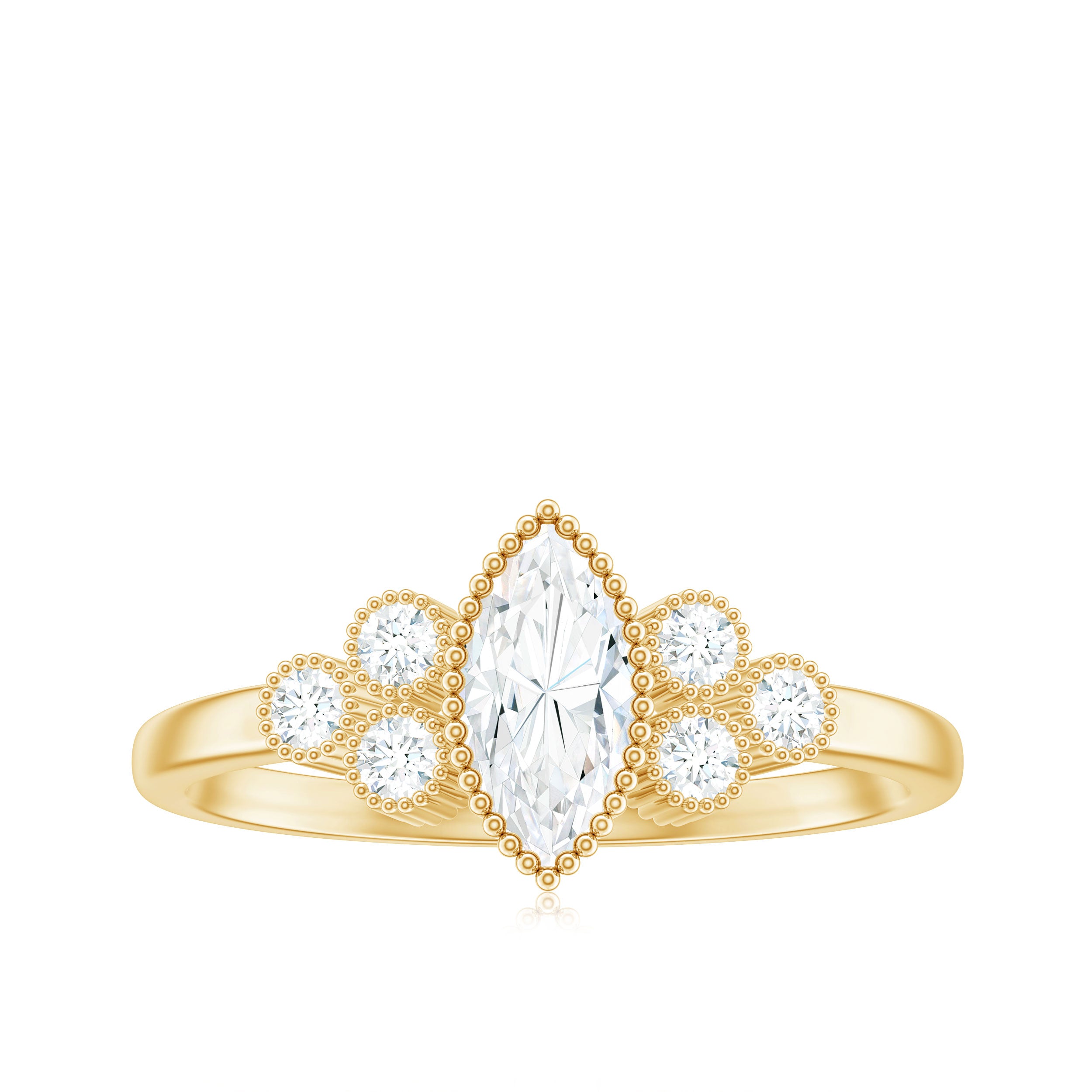 Rosec Jewels-Marquise Moissanite Engagement Ring with Trios