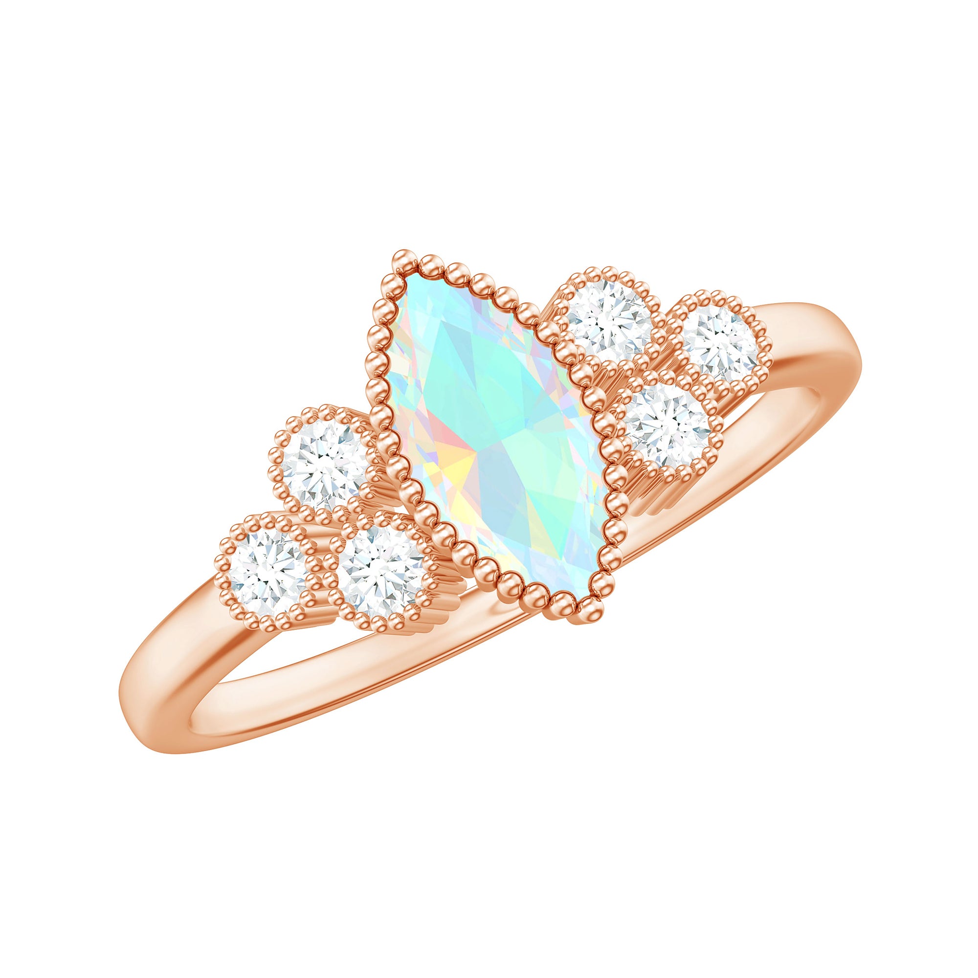 3/4 CT Real Ethiopian Opal Solitaire Ring with Diamond Trio Ethiopian Opal - ( AAA ) - Quality - Rosec Jewels