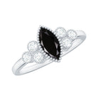 Natural Marquise Black Spinel Engagement Ring with Diamond Trio AAA - Rosec Jewels