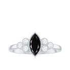 Natural Marquise Black Spinel Engagement Ring with Diamond Trio AAA - Rosec Jewels