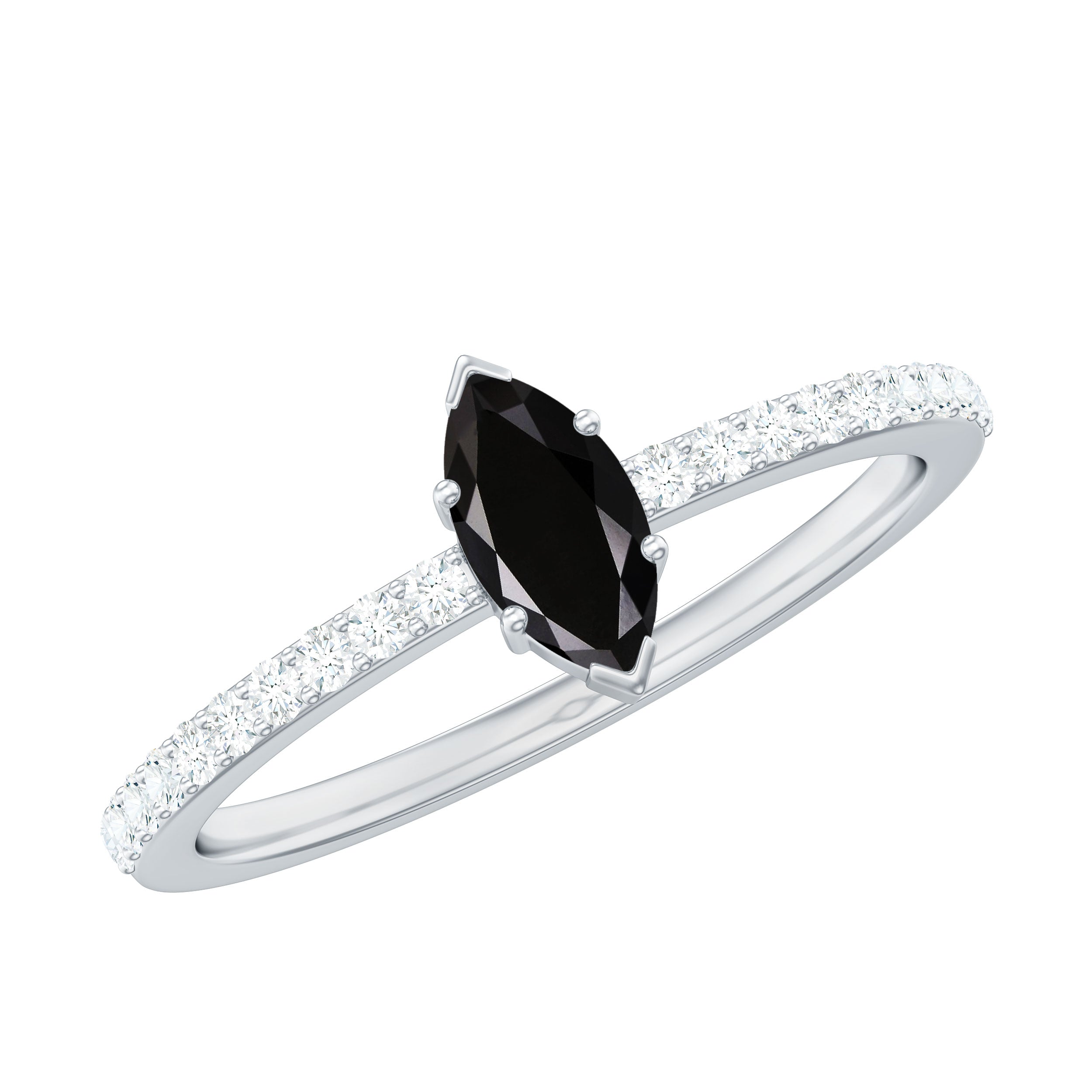 Rosec Jewels-Marquise Black Spinel Diamond Promise Ring for Proposal