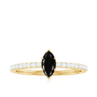 4x8mm Marquise Cut Black Onyx Minimal Promise Ring with Diamond AAA - Rosec Jewels