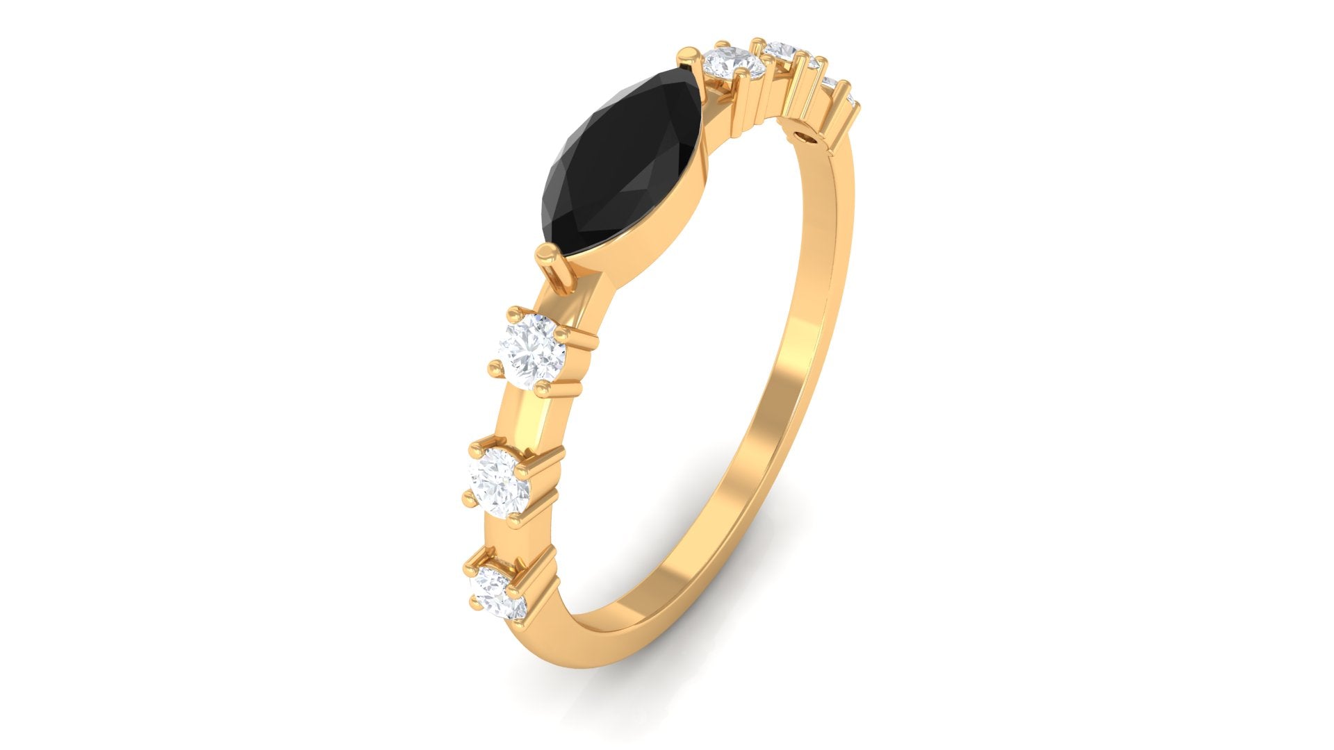 1/2 CT Marquise Cut Black Spinel East West Ring with Diamond AAA - Rosec Jewels
