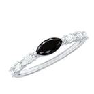4x8mm Marquise Cut Black Onyx Minimal East West Ring with Diamond AAA - Rosec Jewels