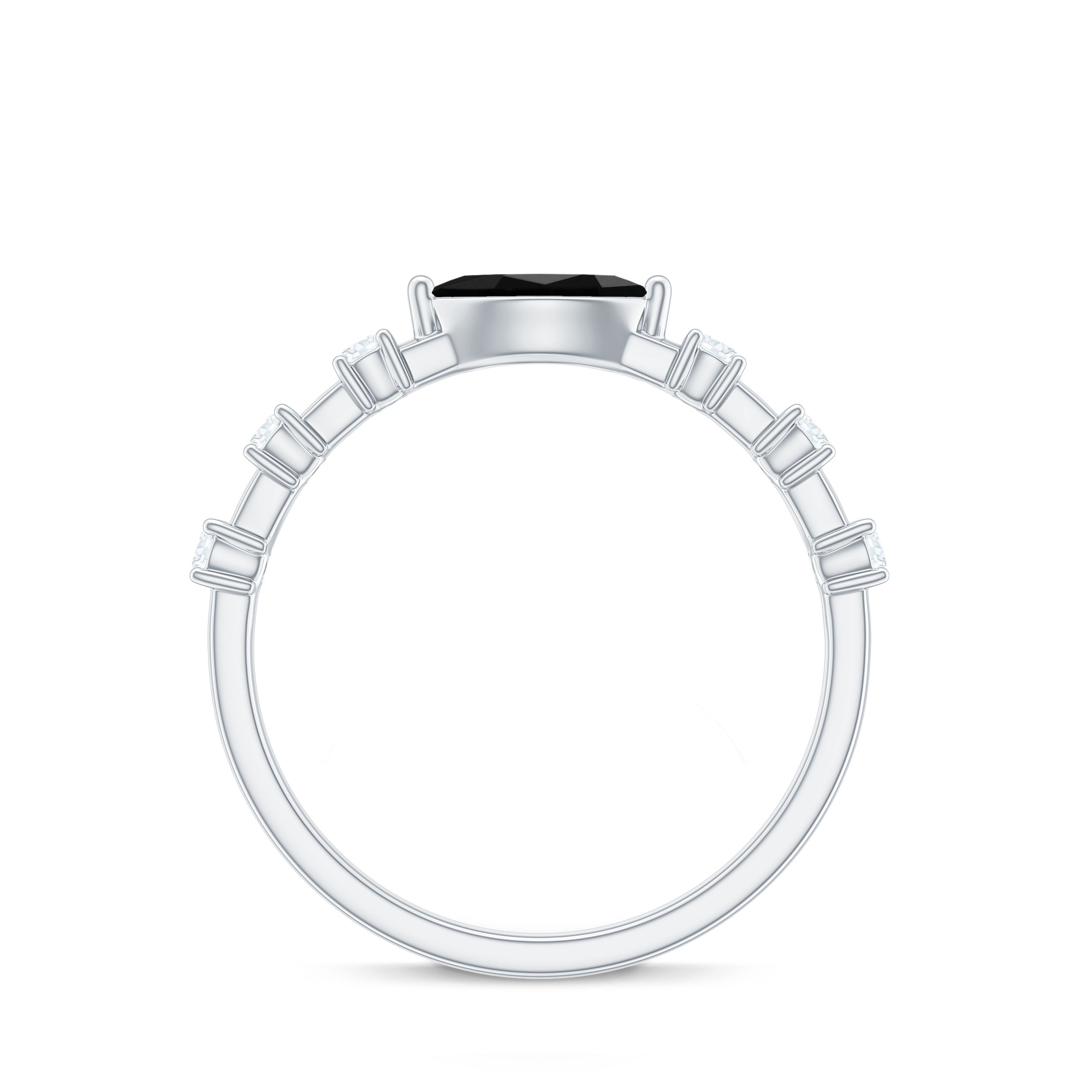4x8mm Marquise Cut Black Onyx Minimal East West Ring with Diamond AAA - Rosec Jewels