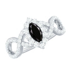 4x8mm Marquise Cut Black Onyx Statement Engagement Ring with Diamond Halo AAA - Rosec Jewels