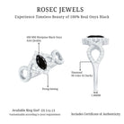 4x8mm Marquise Cut Black Onyx Statement Engagement Ring with Diamond Halo AAA - Rosec Jewels