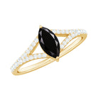 Rosec Jewels-Minimal Black Spinel Marquise Engagement Ring with Diamond Split Shank