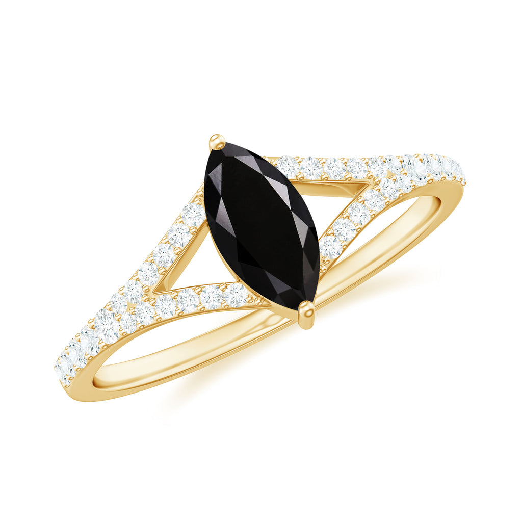 1 Ct Black Onyx Split Shank Engagement Ring with Diamond Black Onyx - ( AAA ) - Quality - Rosec Jewels