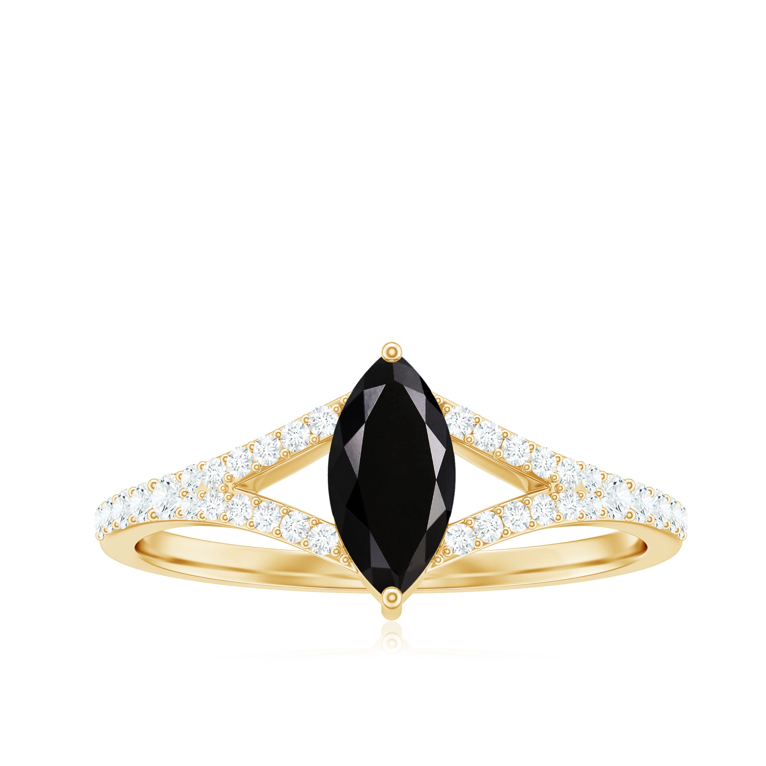 4X8mm Marquise Cut Black Onyx Minimal Engagement Ring with Diamond AAA - Rosec Jewels