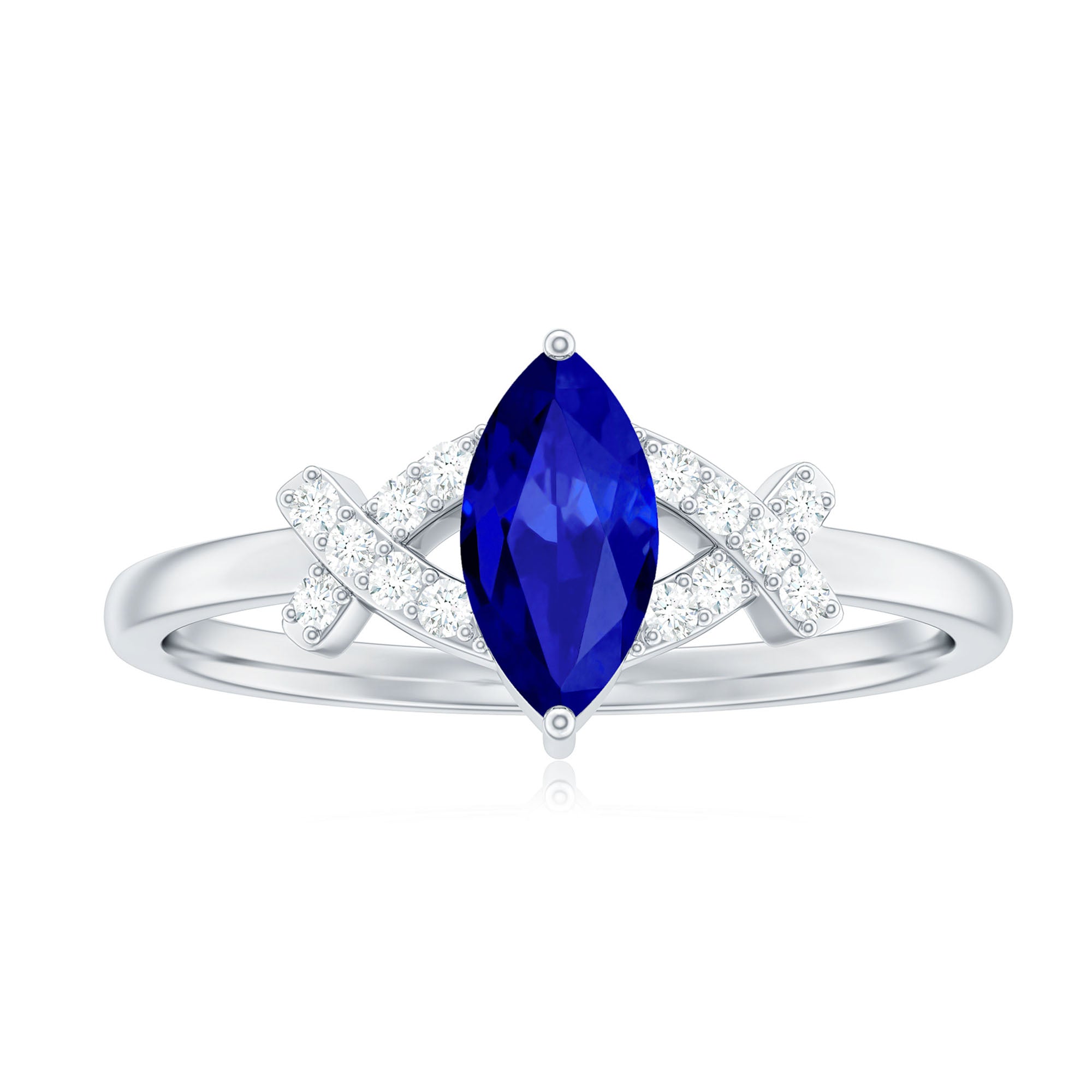 Certified 0.75 Carat Lab Grown Blue Sapphire Marquise Engagement Ring with Diamond AAAA - Rosec Jewels