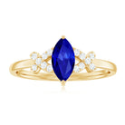 Certified 0.75 Carat Lab Grown Blue Sapphire Marquise Engagement Ring with Diamond AAAA - Rosec Jewels
