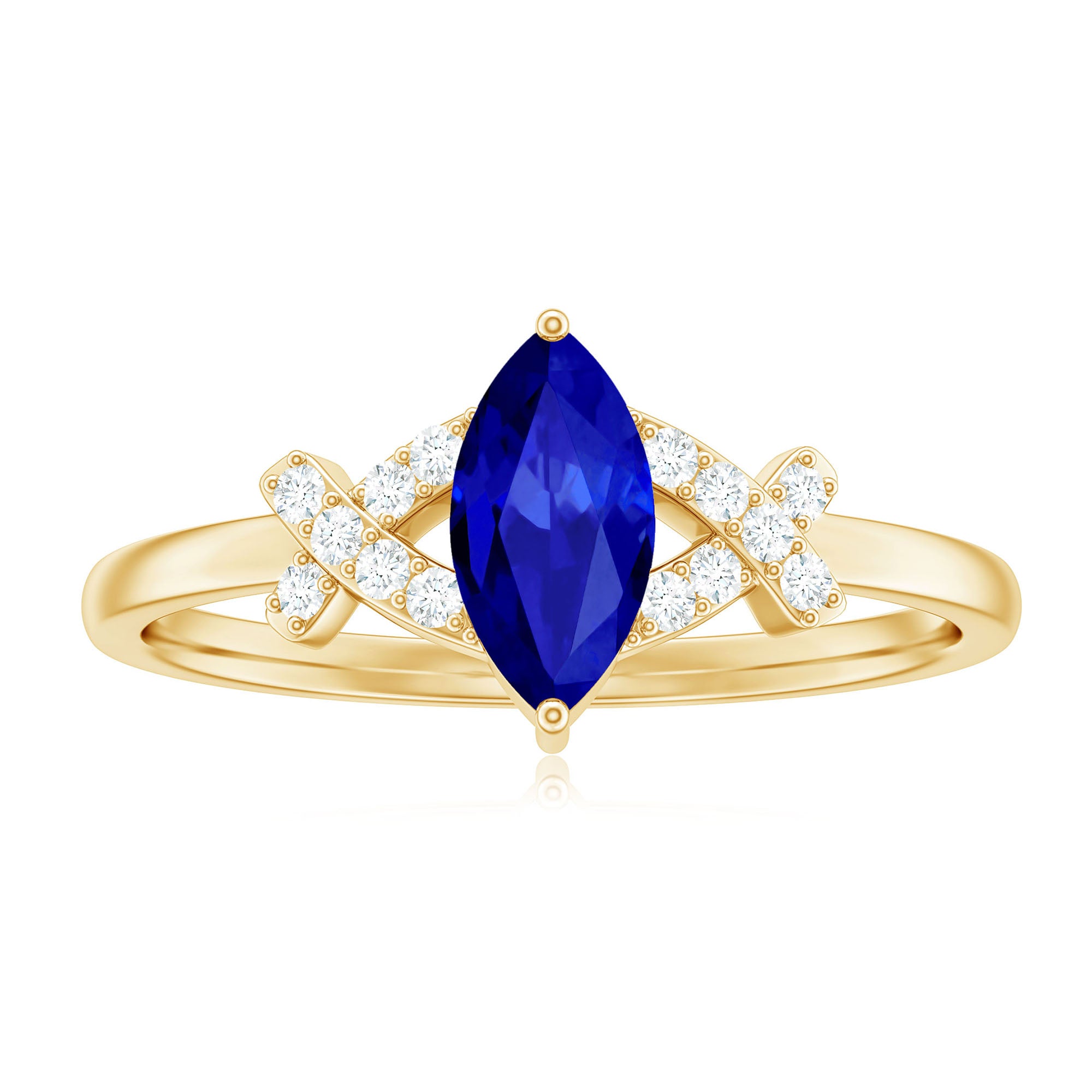 Certified 0.75 Carat Lab Grown Blue Sapphire Marquise Engagement Ring with Diamond AAAA - Rosec Jewels