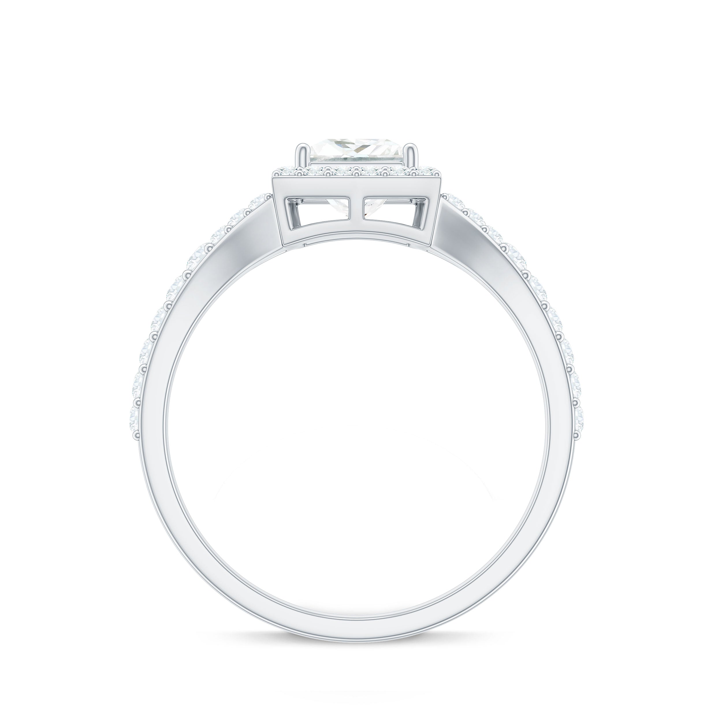 Rosec Jewels-Princess Cut Moissanite Halo Engagement Ring with Split Band