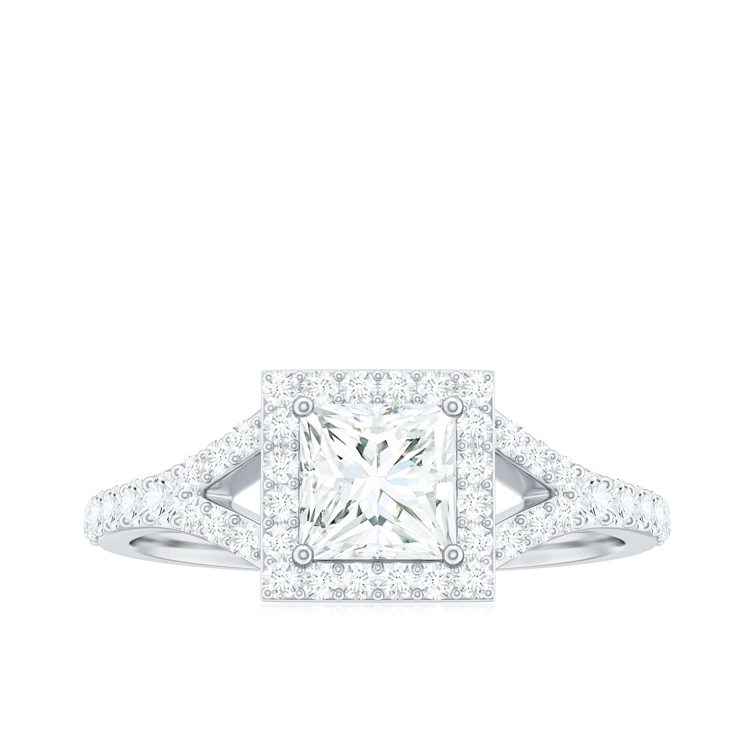 Rosec Jewels-Princess Cut Moissanite Halo Engagement Ring with Split Band