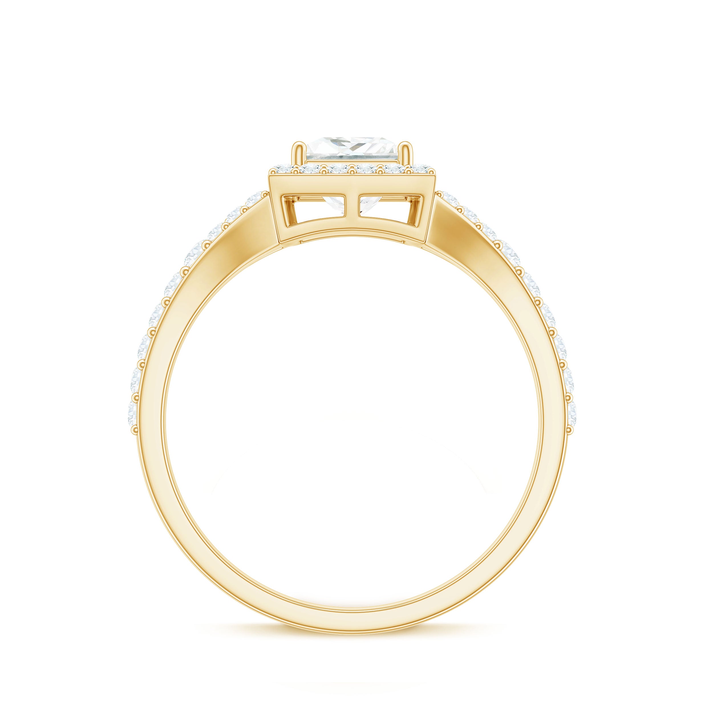 Rosec Jewels-Princess Cut Moissanite Halo Engagement Ring with Split Band