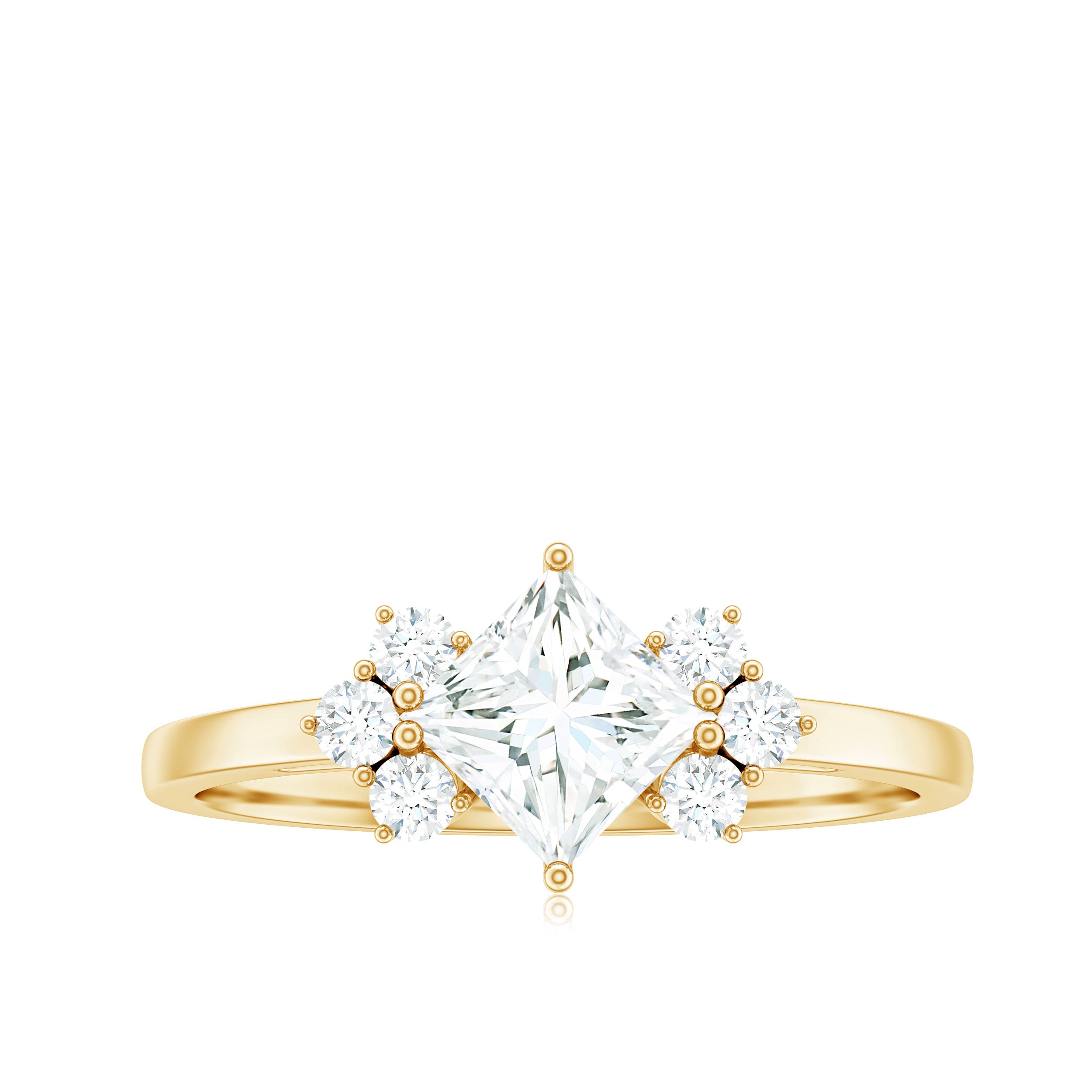 Rosec Jewels-Princess Cut Moissanite Engagement Ring with Trio