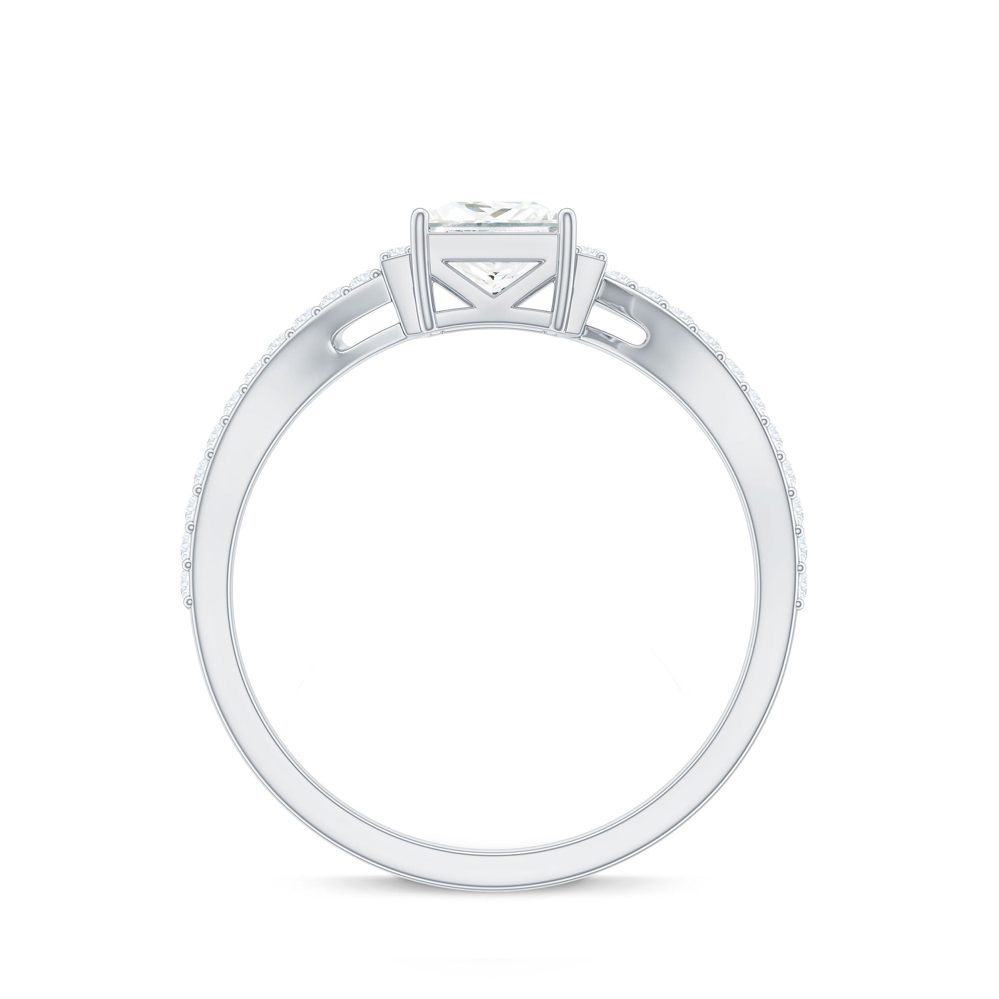 Princess Cut Solitaire Moissanite Bypass Engagement Ring Moissanite - ( D-VS1 ) - Color and Clarity - Rosec Jewels