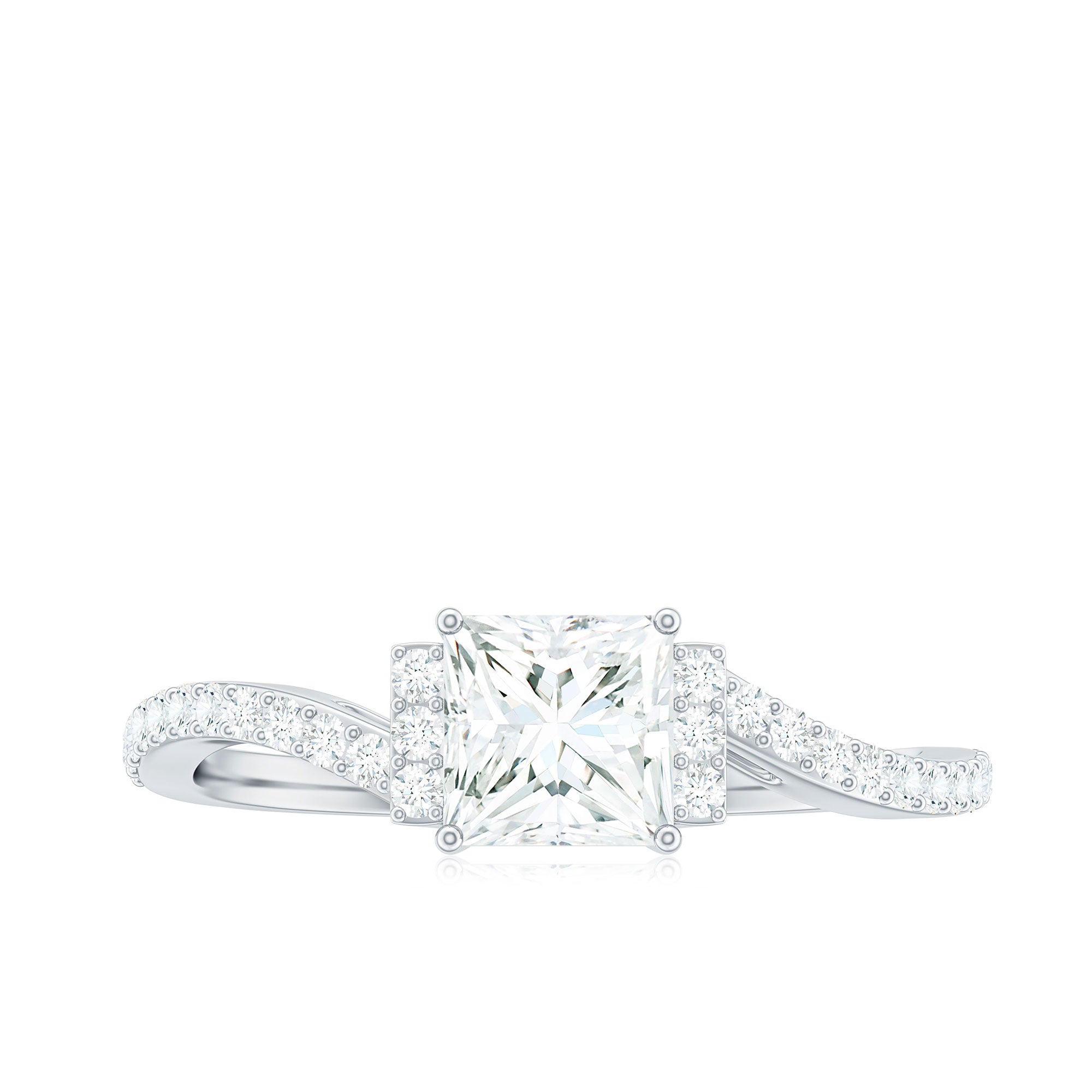 Princess Cut Solitaire Moissanite Bypass Engagement Ring Moissanite - ( D-VS1 ) - Color and Clarity - Rosec Jewels