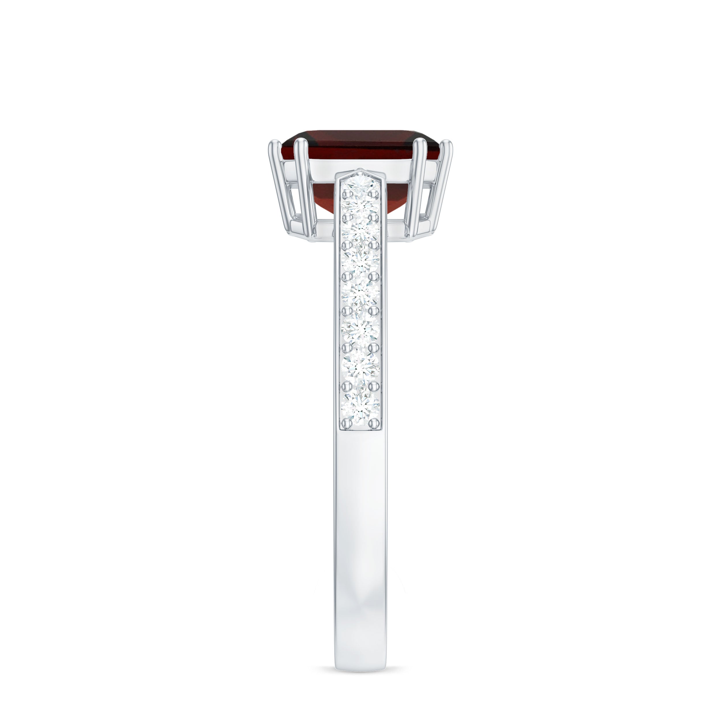 Natural Garnet 8 mm Asscher Cut Engagement Ring with Diamond AAA - Rosec Jewels