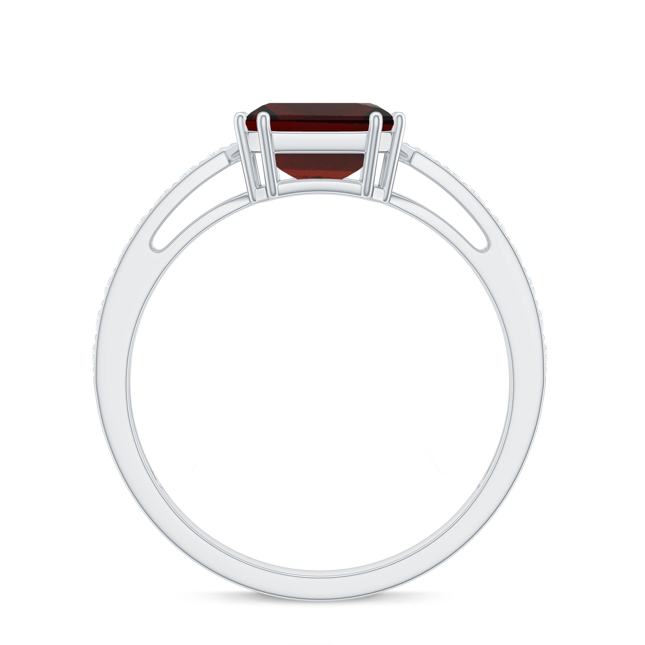 Natural Garnet 8 mm Asscher Cut Engagement Ring with Diamond AAA - Rosec Jewels