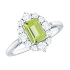 Rosec Jewels-Natural 1.8 Carat Peridot Emerald Cut Engagement Ring with Diamond Halo