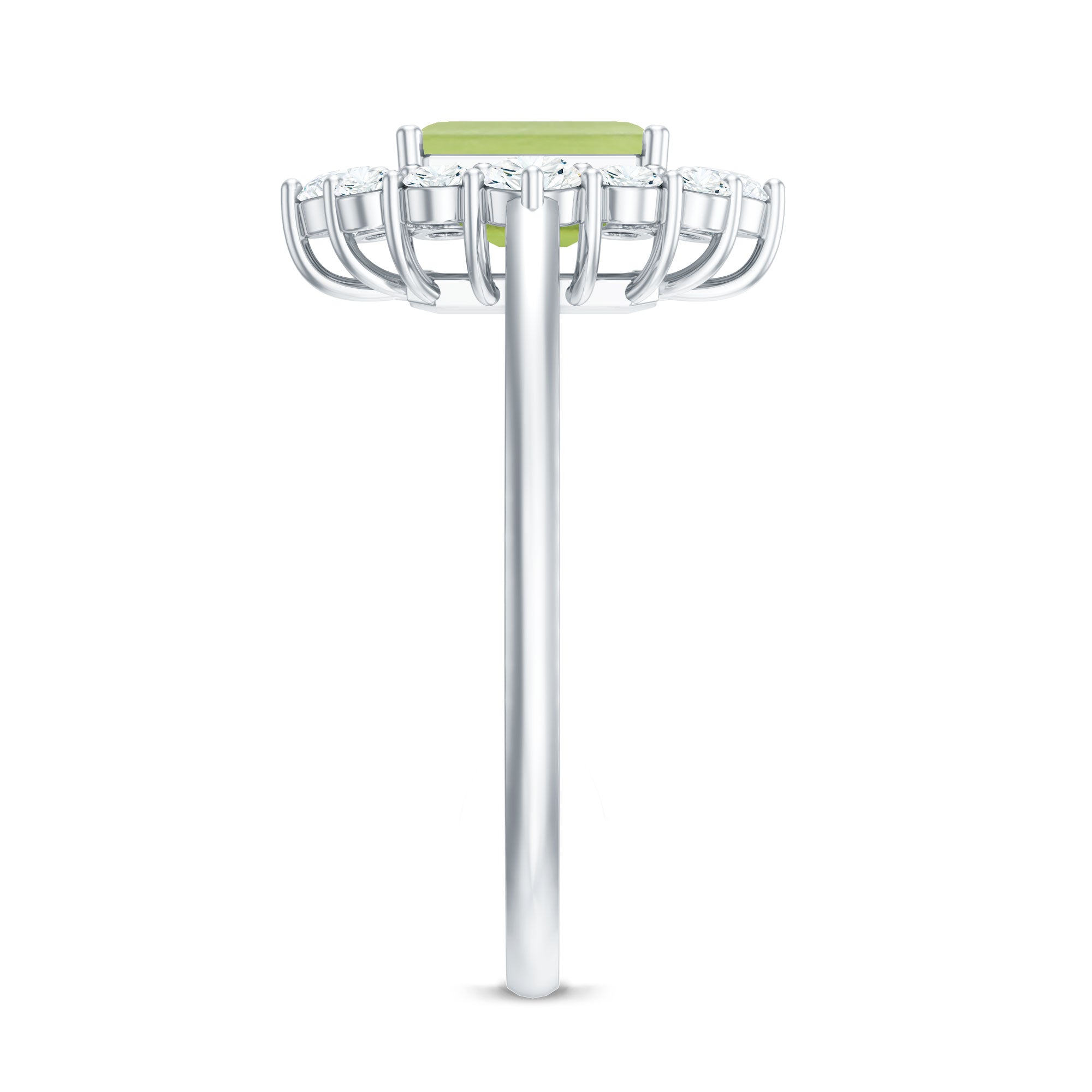 Rosec Jewels-Natural 1.8 Carat Peridot Emerald Cut Engagement Ring with Diamond Halo