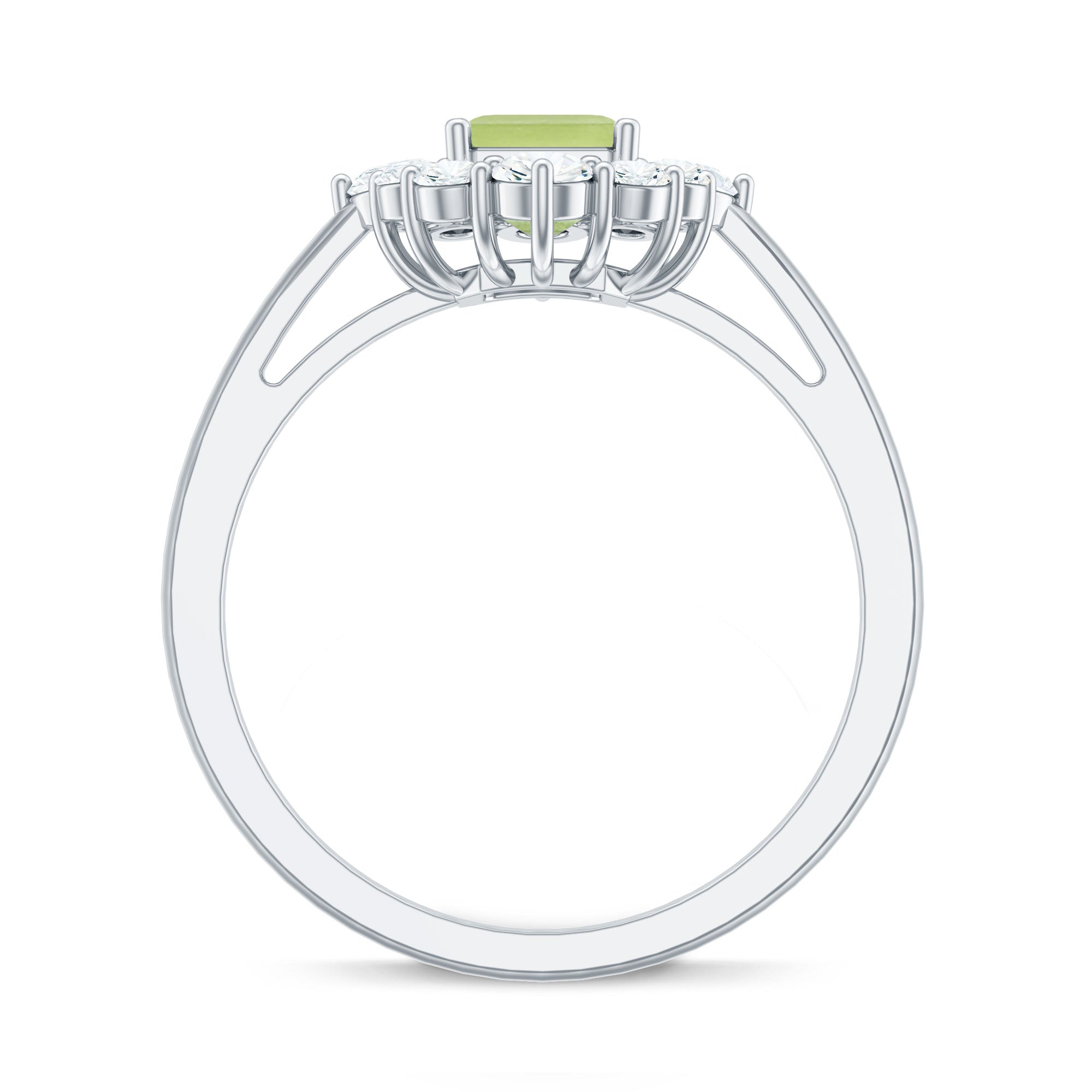 Rosec Jewels-Natural 1.8 Carat Peridot Emerald Cut Engagement Ring with Diamond Halo