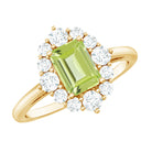 Rosec Jewels-Natural 1.8 Carat Peridot Emerald Cut Engagement Ring with Diamond Halo