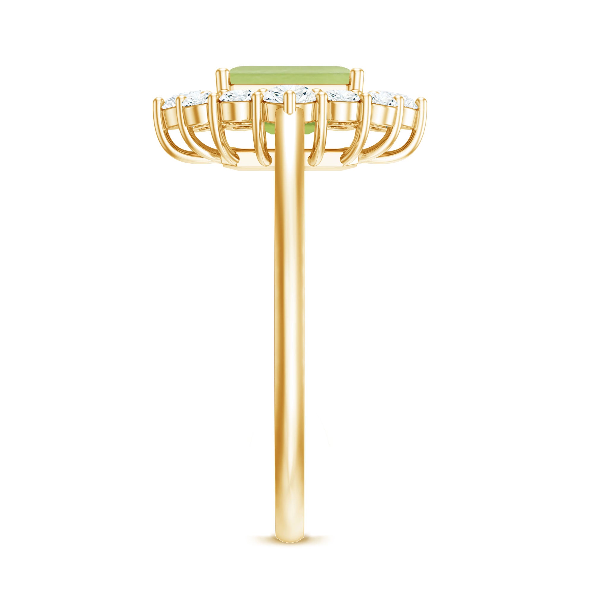 Rosec Jewels-Natural 1.8 Carat Peridot Emerald Cut Engagement Ring with Diamond Halo