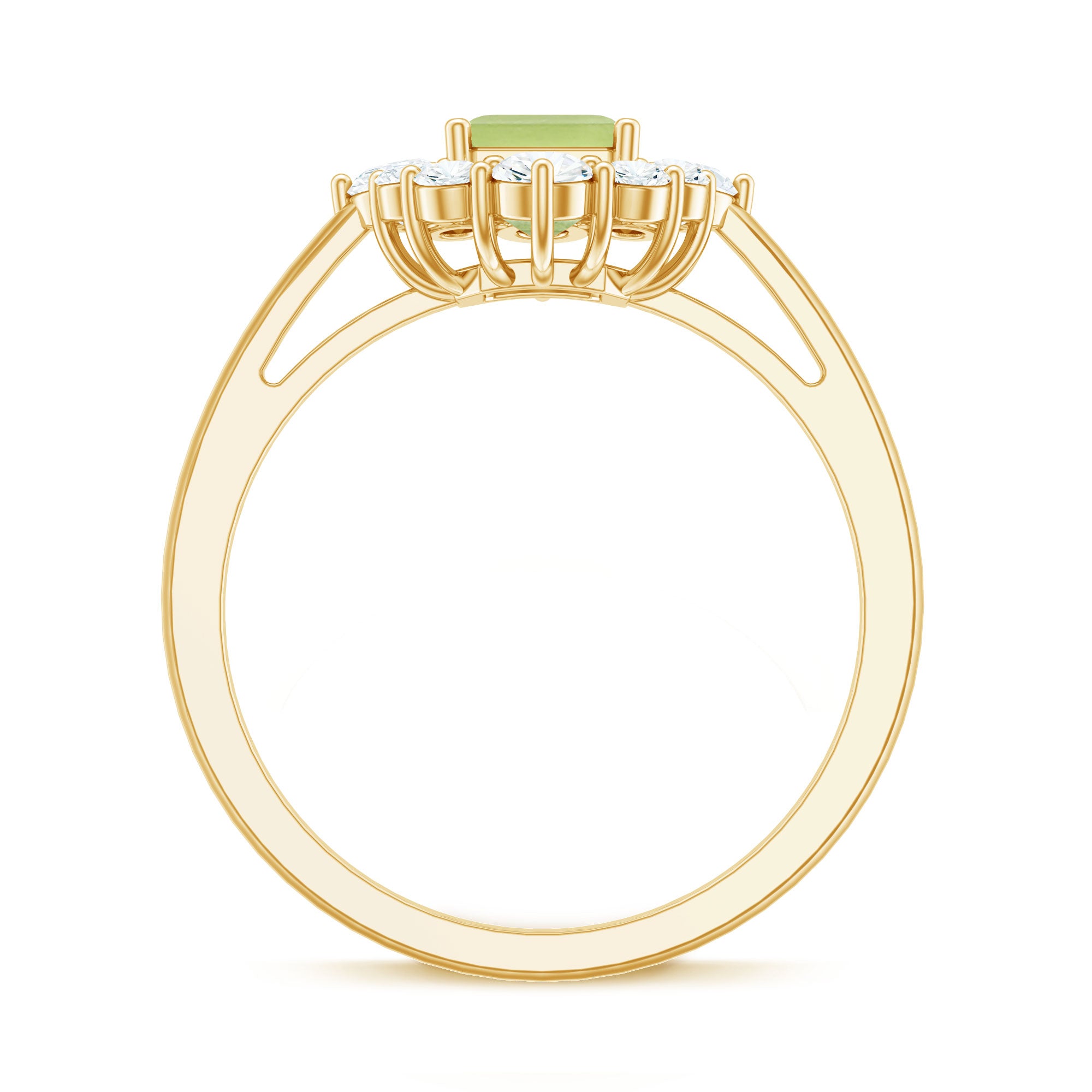 Rosec Jewels-Natural 1.8 Carat Peridot Emerald Cut Engagement Ring with Diamond Halo