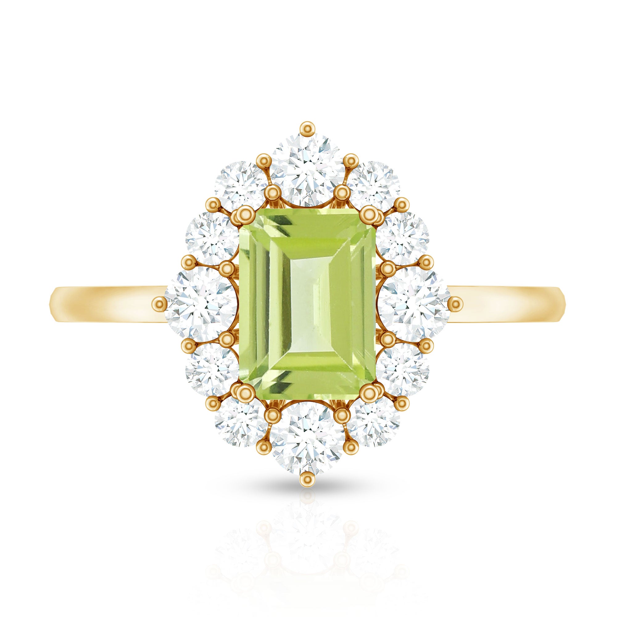 Rosec Jewels-Natural 1.8 Carat Peridot Emerald Cut Engagement Ring with Diamond Halo