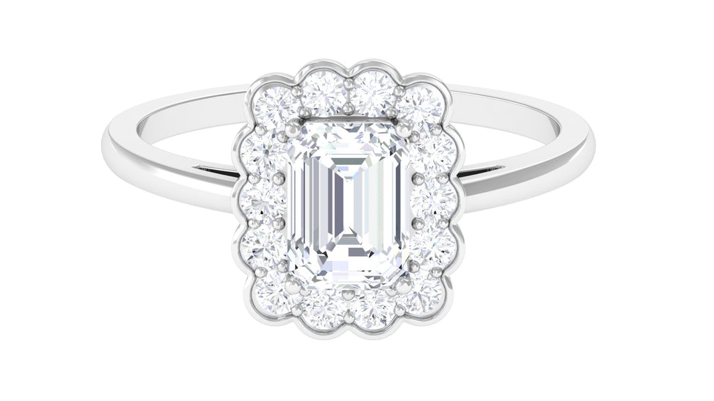 2.25 CT Octagon Cut Zircon Statement Engagement Ring with Halo Zircon - ( AAAA ) - Quality - Rosec Jewels