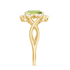 Natural 1 Carat Oval Peridot Flower Engagement Ring with Diamond AAA - Rosec Jewels