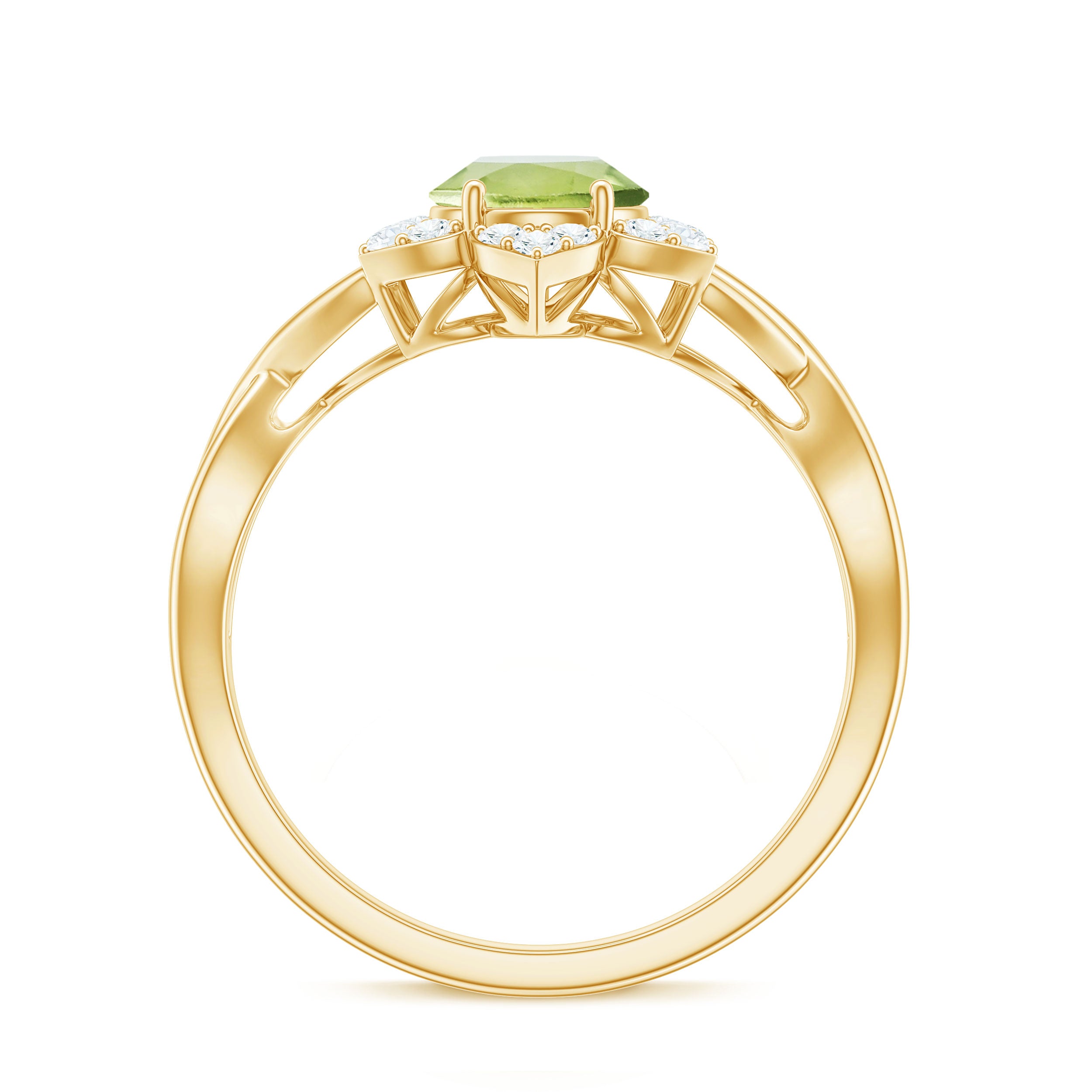 Natural 1 Carat Oval Peridot Flower Engagement Ring with Diamond AAA - Rosec Jewels