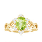Natural 1 Carat Oval Peridot Flower Engagement Ring with Diamond AAA - Rosec Jewels