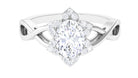 Oval Zircon Solitaire Infinity Ring with Floral Halo AAAA - Rosec Jewels
