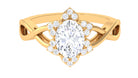 Oval Zircon Solitaire Infinity Ring with Floral Halo AAAA - Rosec Jewels
