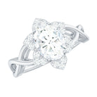 Certified Moissanite Flower Halo Engagement Ring with Criss Cross Band D-VS1 - Rosec Jewels