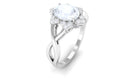 3/4 CT Oval Cut Solitaire Moonstone and Diamond Floral Halo Ring AAA - Rosec Jewels