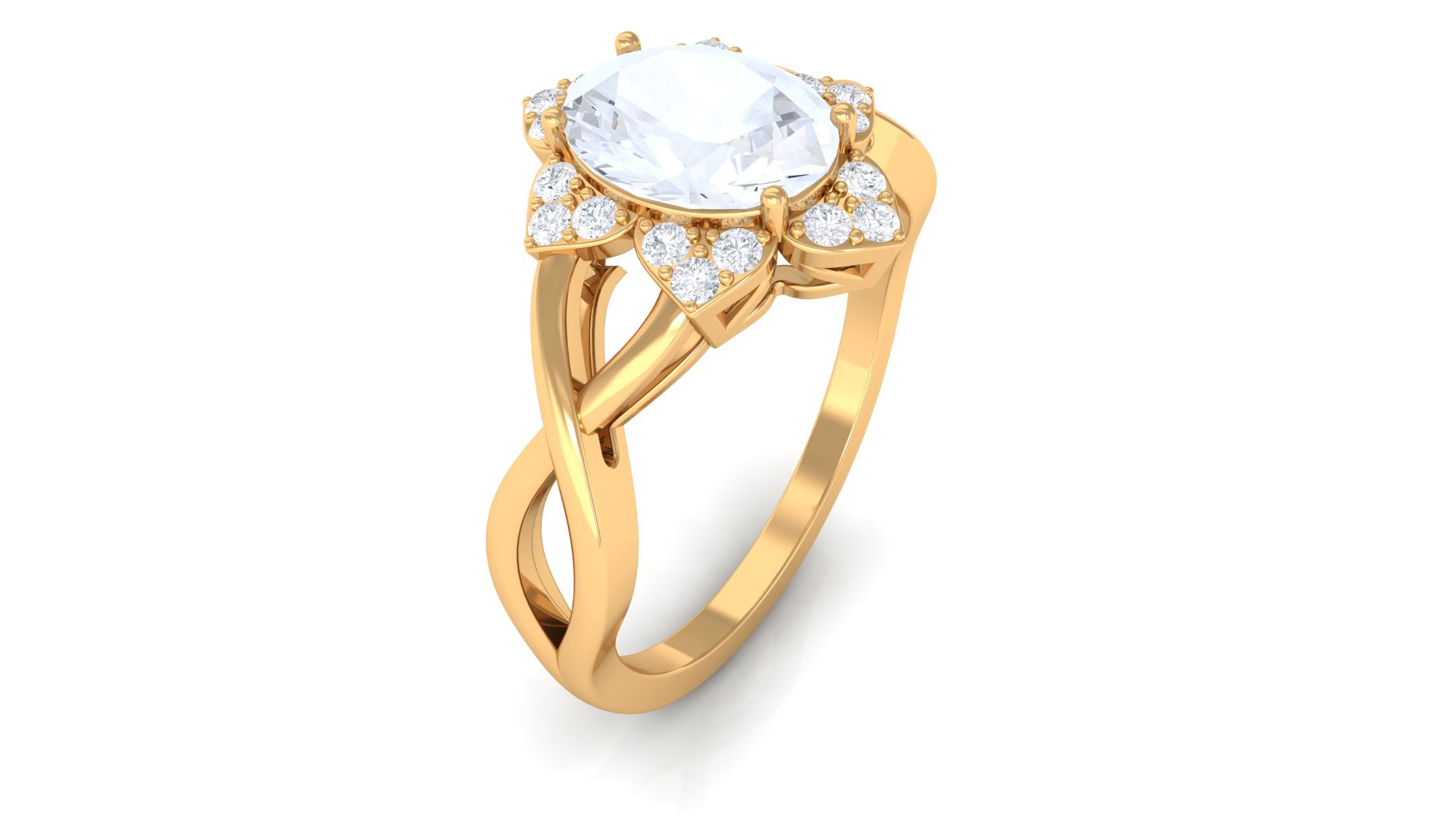 3/4 CT Oval Cut Solitaire Moonstone and Diamond Floral Halo Ring AAA - Rosec Jewels