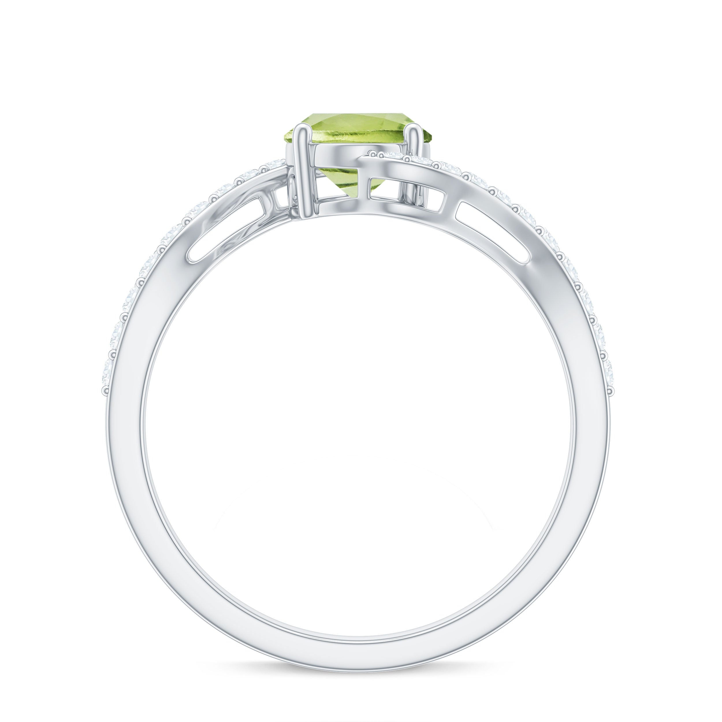 Natural 1 Carat Oval Peridot Engagement Ring with Diamond Bypass Shank AAA - Rosec Jewels