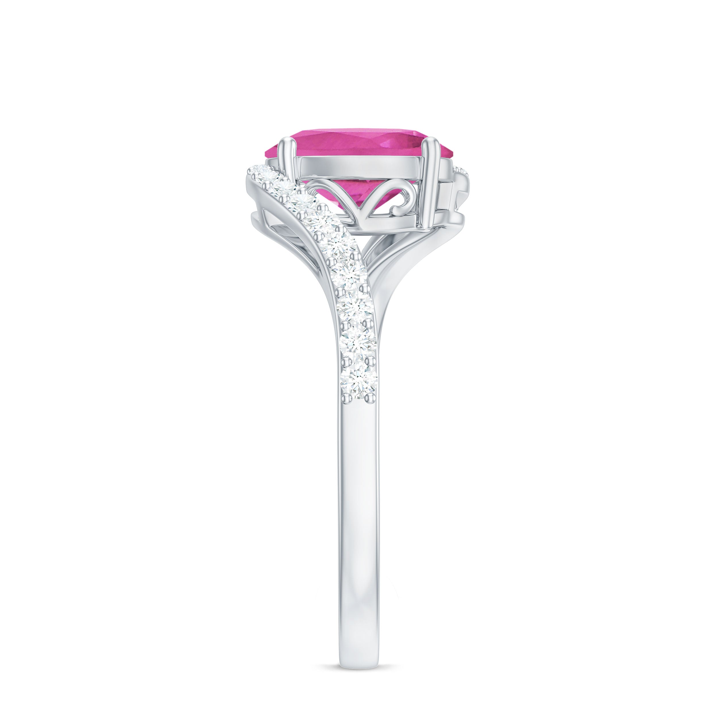Natural Pink Tourmaline Solitaire Bypass Ring with Diamond AAA - Rosec Jewels